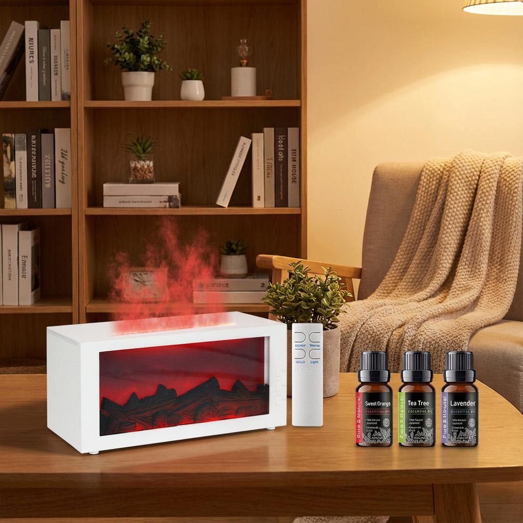 Safe & Automatic Fireplace Essential Oil Diffuser  300ml with Auto Shut-Off, Timer, and Remote Control for Peace of Mind