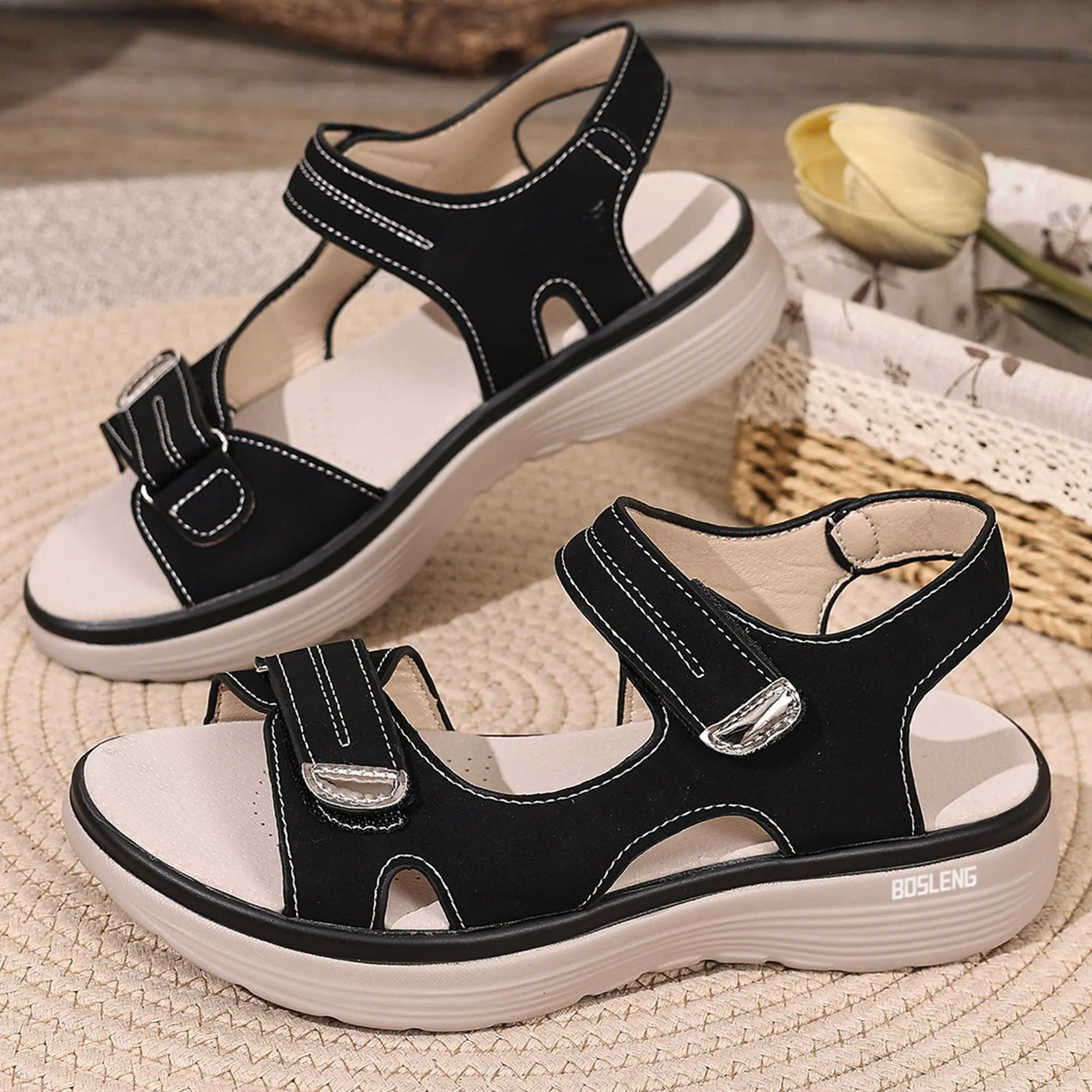 Comfort Sandals for Women Soft Insole Wedge Heel Walking Sandals with Adjustable Straps