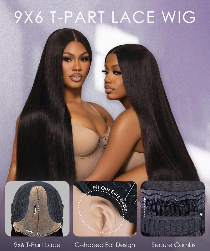 Wavymy Layered Cut Bob Wig 9x6 TPart Yaki Straight 220% Density Natural Black Wear Go Glueless Pre Cut Lace  Pre Plucked Beginner Friendly 100% Human Hair Deep Part Dome Cap Easy Install Heat Resistant