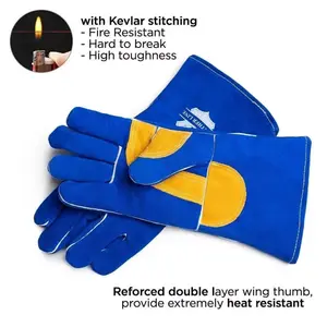 PAKNADA Cow Leather Welding Gloves 14" Heat & Flame Resistant BBQ Work Gloves for Industrial & Outdoor Use with Kevlar Stitching Fire Resistant High Toughness