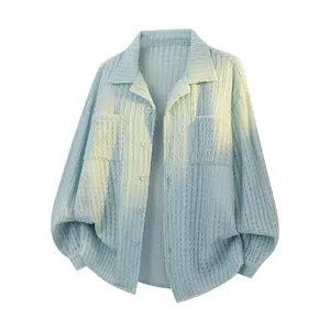 Summer breathable casual openwork knit textured shirt jacket; loose long-sleeve shirt; drapey niche casual shirt jacket top