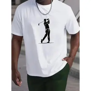 Men's Golf Swing Silhouette T-Shirt - Wrinkle-Resistant Casual Round Neck Tee with Golf Player Swing Design, All-Season Fit for Golfers & Casual Wear, Machine Washable