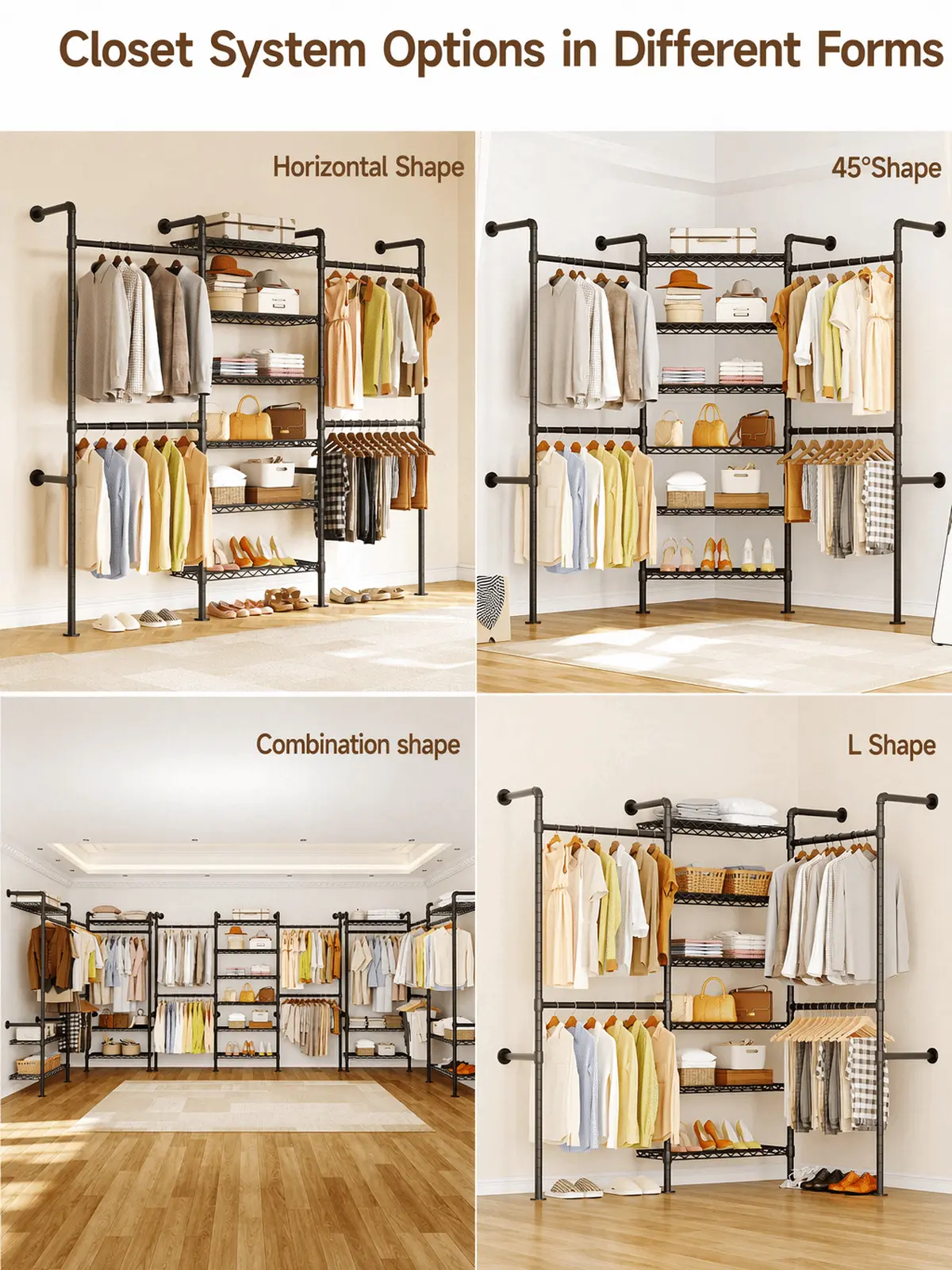 【MAX 900 LBS】ONBRILL Expandable(18.3-34.6") Wall Mounted Closet System, Industrial Pipe Clothing Rack, Clothes Rack Garment Racks Wardrobe Racks for Hanging Clothes, Heavy Duty Closet Organizers for LivingRoom Bedroom Furniture【BackToSchool】