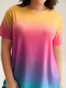 【Summer Turn-Up】BlOOMCHIC Plus Size Women's Curvy Ombre Gradient Crew Neck T-Shirt [M-6X] 2026 Summer Pick for Mother's Day