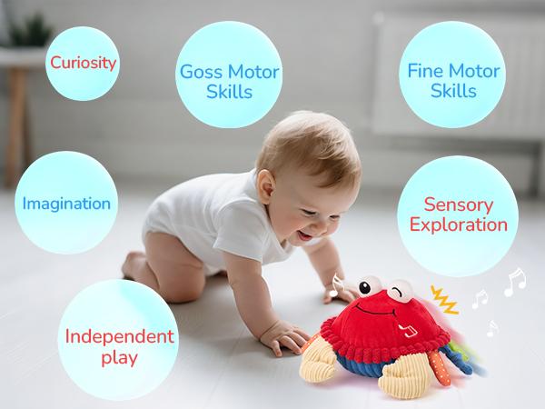 Hahaland Musical Crab Plush Toy-48 Songs & Repeat what you say-Crawling Musical Dancing Walking Moving Bouncing Learning Crab-Sensory Toddler Toys for Birthday 0-3 Months/6-12 Months Easter Basket Stuffers