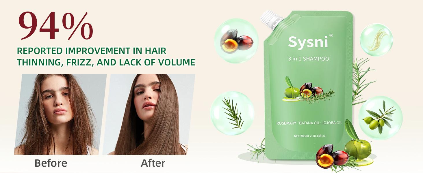 【Buy one get one free 】SYSNI 3-in-1 Shampoo for Hair Growth & Thickening infused with Batana Oil, Rosemary & Jojoba OilNourishes Scalp, Reduces Thinning, Promotes Fuller Hair