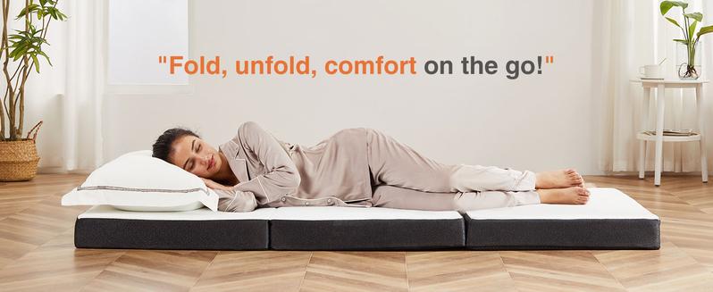 【Deal】Sweet Furniture Folding Mattress, Tri-fold Memory Foam Mattress Topper for Camping, Foldable Mattress Topper with Washable Cover