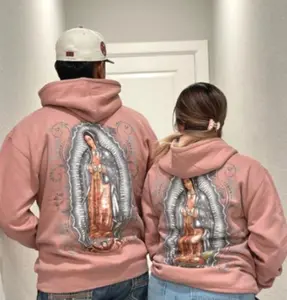 Pink Virgen De Guadalupe Hoodie Nuestra Reyna Graph Hoodie Dailywear For Men For Women Gildan Casual Cotton Sweatshirt, Hoodie Gift For Sport Fan NSG