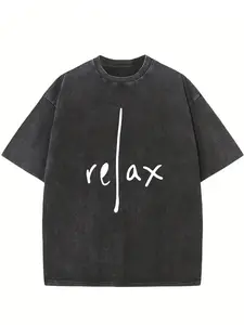 Men's Loose Cotton T-Shirt - Soft Washed Ash with White Cursive Print, Breathable Summer Short Sleeve Crew Neck, Machine Washable Casual Shirt for Beach, Casual and Everyday Wear - Ideal Gift for Men