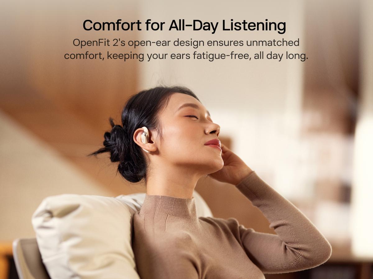 SHOKZ OpenFit 2 Open-Ear Headphones with True Wireless Bluetooth, Microphone, 48 Hours of Playtime, Fast Charging, IP55 Water-Resistant