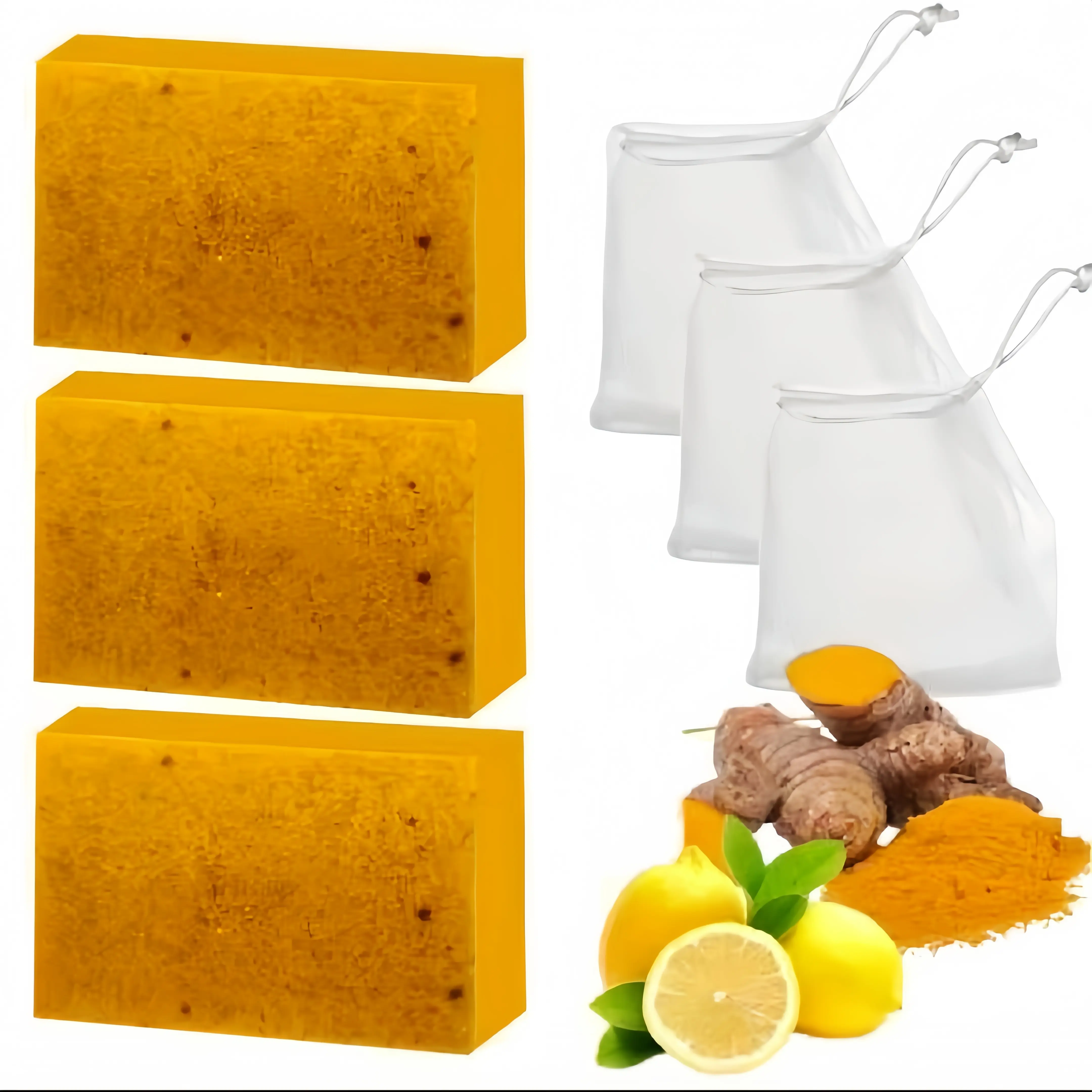 Lemon Turmeric Kojic Soap,Natural Handmade Soap,Turmeric Soaps Bar for Face and Body, Smooth Skin Tumeric Soapes,Deep Cleansing Soaps for Men & Women