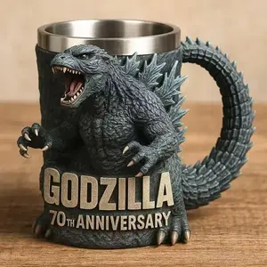 New Godzilla 70th Anniversary 3D Mug, Resin Commemorative Cup, Decorative Gift, 13cm Collectible Item, Perfect for Fans