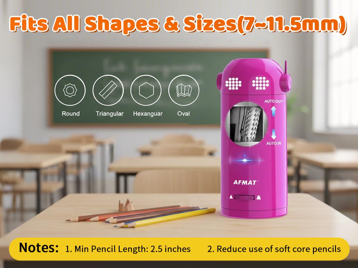 【New Year Sale】AFMAT Fully Automatic  Pencil Sharpener – Hands-free, Rechargeable, 3 Sharpness Settings, Kid-Safe, Large Hole (7-11.5mm), Perfect for Home, School & Office, Teacher Stuff,Teacher Christmas gifts