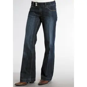 Stetson Womens Blue 100% Cotton Dark Wash City Trouser Flared Jeans