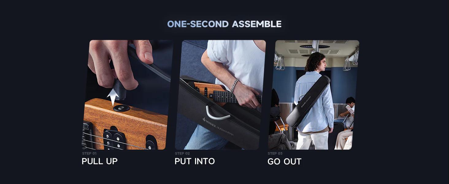 Donner HUSH-X Electric Guitar Kit - Featherlight Headless Guitar, Great for Travel and Practice, Mahogany Solid Body with Easy Assemble Stands, Gig Bag, All Accessories, Natural