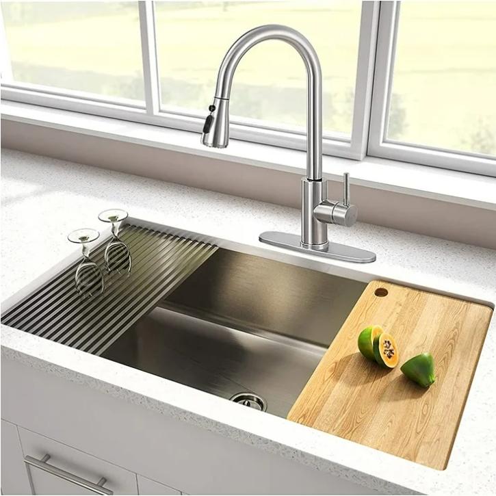 PHANCIR Kitchen Faucet with Pull Down Sprayer, High Arc Single Handle, Brushed Nickel, Brushed Go Home ld Finish  Modern Durable Steel