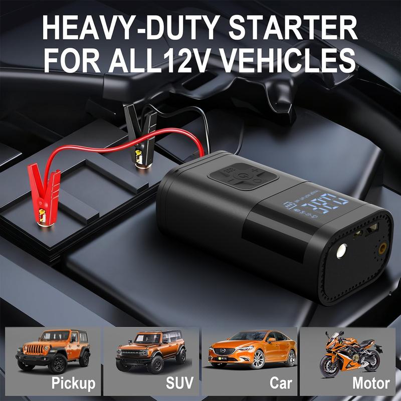High Power Car Jump Starter with Air Compressor, 150PSI Tire Inflator, Fits All Gas & Up to 8.0L Diesel Engines