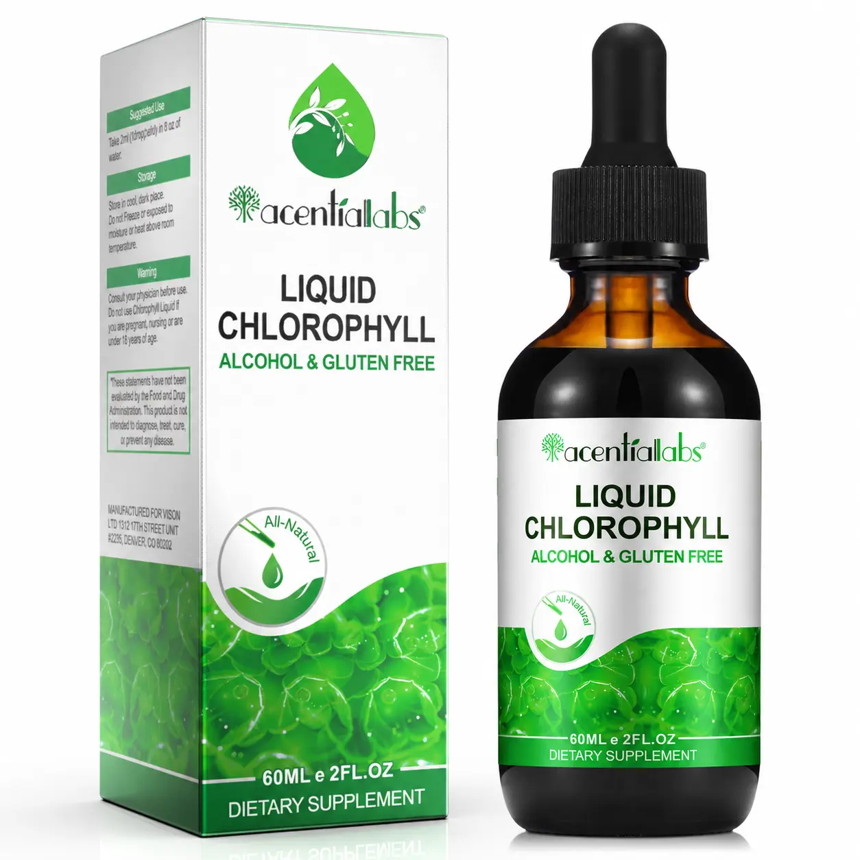 Acentiallabs Liquid Chlorophyll Drops (4-Month Supply) – Sugar-Free, Alcohol-Free, Natural Internal Deodorant, Gut & Liver Support, Detox-Supporting Dietary Supplement, Non-GMO, Natural Peppermint