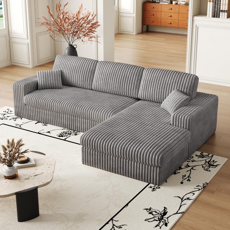 【Sub 2 packages】Niccae Convertible Modular Sofa Set, Reversible L Shaped Sectional with Chaise Lounge, 2-in-1 Corduroy Sofa and Recliner with Neck Pillows, Modern Furniture for Living Room Small Space Apartment
