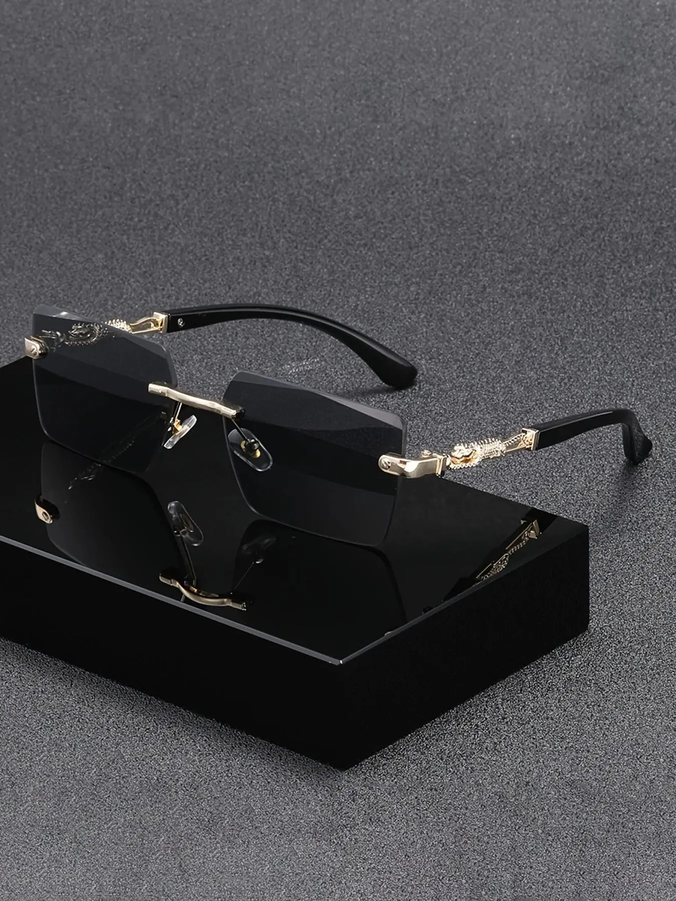 Men's Square Glasses, Classic Fashion Glasses, Casual Fashionable Rimless Glasses for Everyday Use, Fashion Accessories for Outdoor Activities, Stylish Trendy High Quality Eyewear, Trendy Fashion Shades