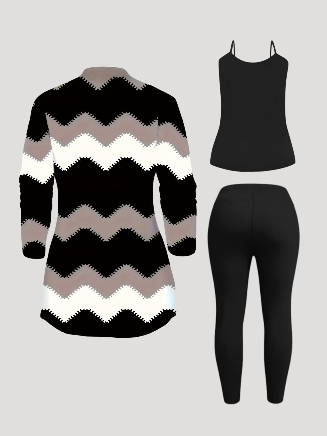 Women's Casual Three-piece Set Block Open Front Top Solid Color Cami Top & Matching Pants Outfits Uws041-Bk Summer Clothing Suits for Effortless Style - Womenswear Women's Casual Three-piece Set Block Open Front Top Solid Color Cami Top & Matching Pants Outfits Uws041-Bk Summer Clothing Suits for Effortless Style - Womenswear