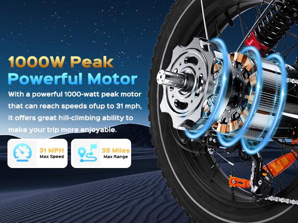 31MPH Electric Bikes 1500W Peak 20 Fat Tire E Bike with Powerful Motor 48V 17.5Ah Removable Battery, Ebike Moped Style for Mountains, Snow, Sand, Road Motorcycle E-Bike Bicycle Folding Fat-Tire ride