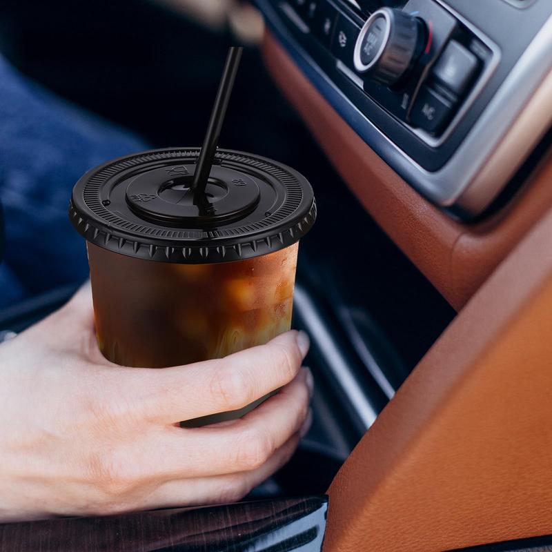 100 Sets 400ml Black Transparent Plastic Cups with Lids and Straws Disposable Iced Coffee Cups Perfect for Parties and Coffee Events Lightweight PET Material Leak-proof Lid U-shaped Design Essential for  to Go Coffee Cup Colorful