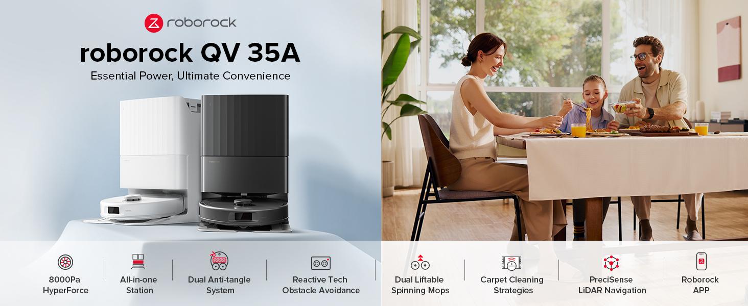 Roborock Qrevo Series Robot Vacuum and Mop (QV 35A), 8000Pa Suction, Anti-Tangle Brushes, Smart Obstacle Avoidance, Auto Mop Washing, All-in-One Dock, 200RPM Spinning Mops #GiftedInLove