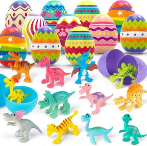 12pcs Prefilled Easter Eggs with Mini Dinosaur Toys Easter Basket Stuffers & Easter Egg Hunt Toys, Party Favor Supplies, Kids Toddler Easter Gifts