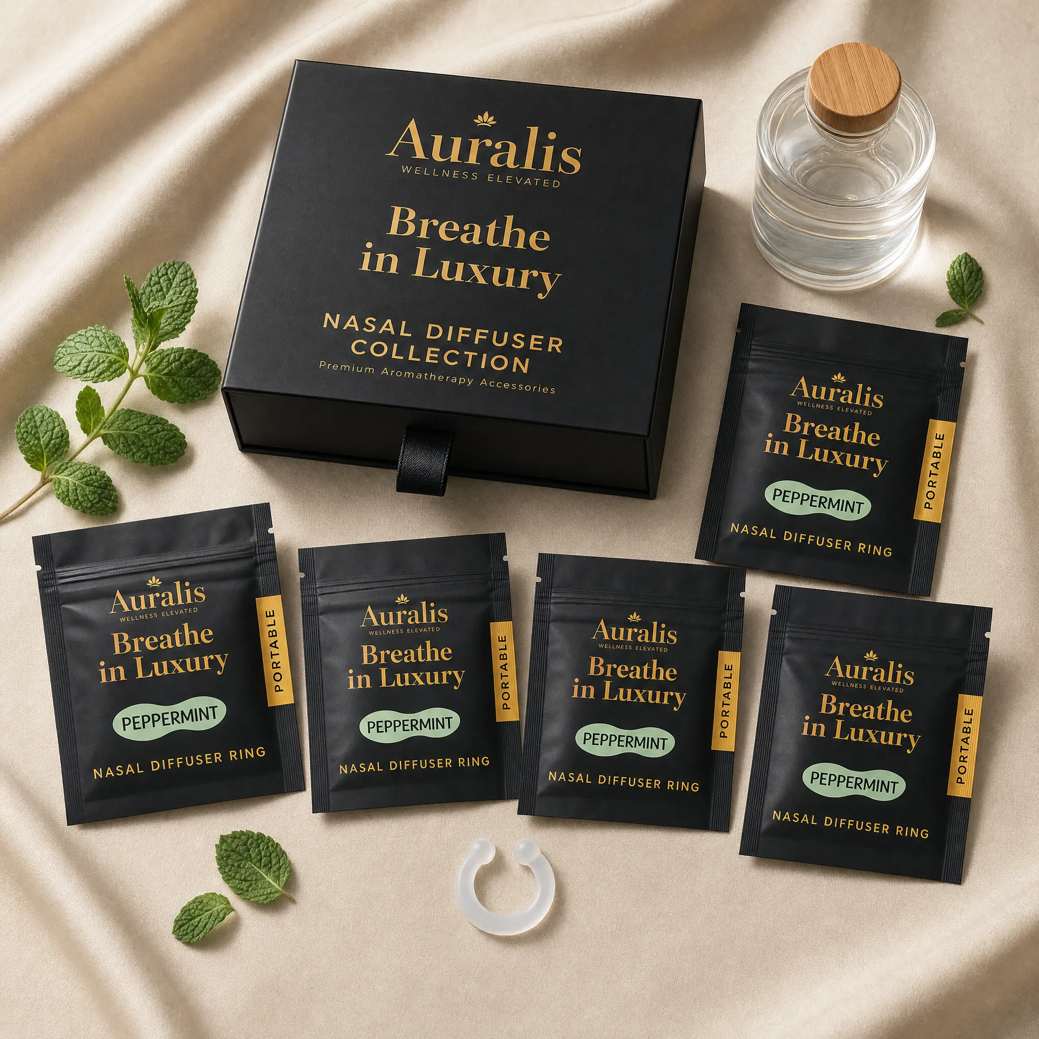 Auralis Essential Refill Nasal Diffuser Ring Pouches - 5-Pack Minimalist Portable Travel-Size Reusable Aromatherapy Accessory with Aromatic Scents, Pure Scents, Round, Breathable Design (1 Size), One Size