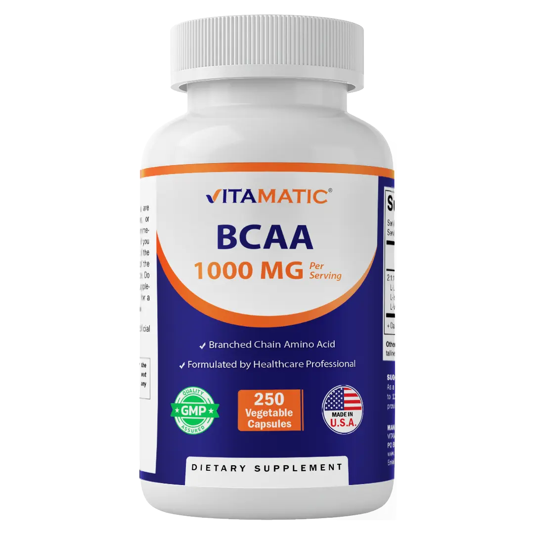 Vitamatic BCAA 1000 mg Per Serving (2:1:1) | 250 Veg Capsules | Branched Chain Amino Acid Supplement | Non-GMO | Made in USA