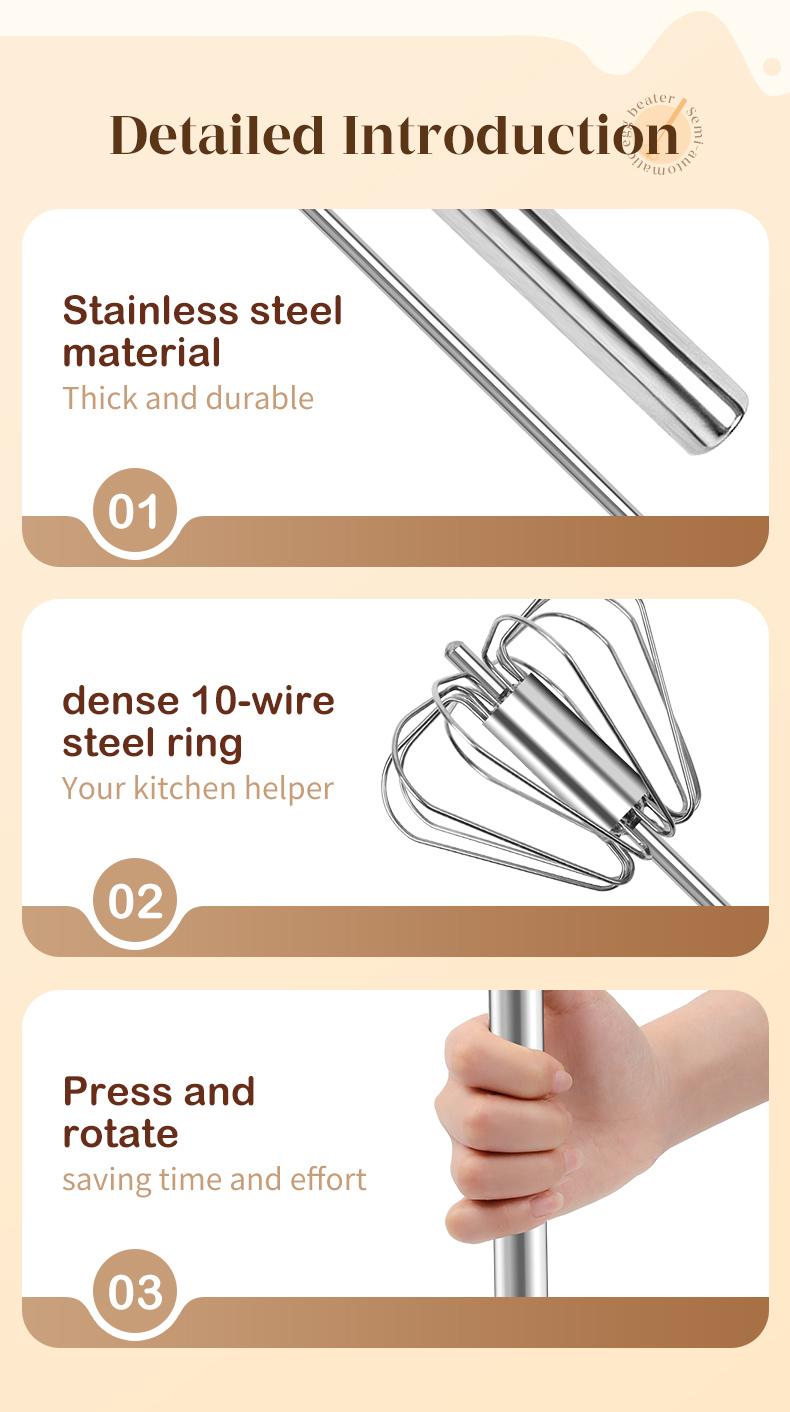 Stainless Steel Hand-Push Rotary Whisk Food-Grade Rust-Resistant Sturdy Riveted Construction Semi-Automatic Design Versatile for Cooking Blending Whisking Beating and Stirring Tasks Easy to Clean Stainless Steel Hand-Push Rotary Whisk Food-Grade Rust-Resistant Sturdy Riveted Construction Semi-Automatic Design Versatile for Cooking Blending Whisking Beating and Stirring Tasks Easy to Clean