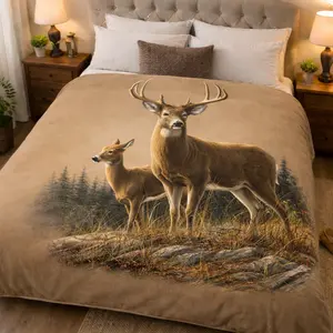 Plush Queen Size Deer Blanket - Extremely Soft - Machine Washable - Autumn Whitetails
