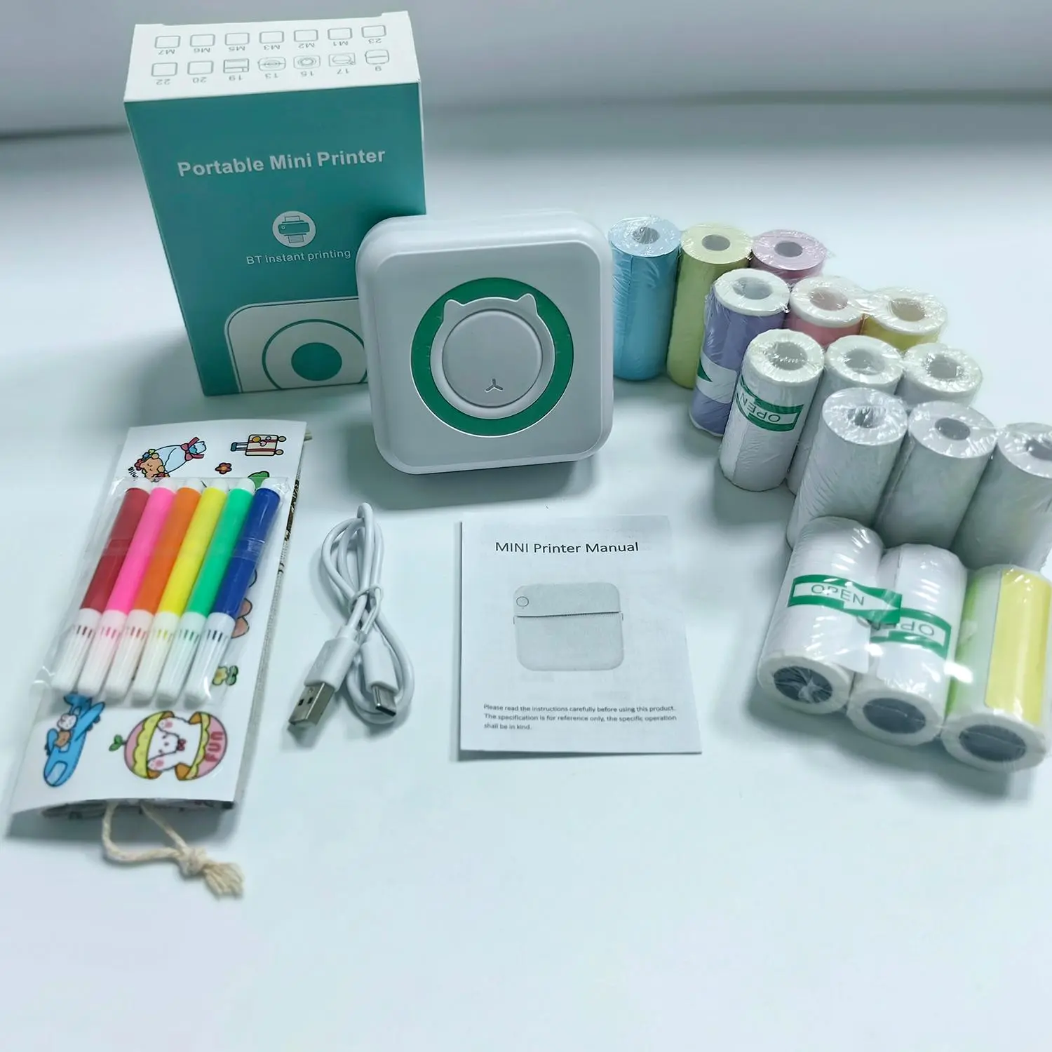 C15 Mini Portable Wireless Thermal Printer Set, 1 Set USB Charging Bluetooth-compatible Printer with Print Paper & Accessories, Portable Label Printer, Label Maker, Label Machine, Labeler, Stationery & Supplies for Office Home