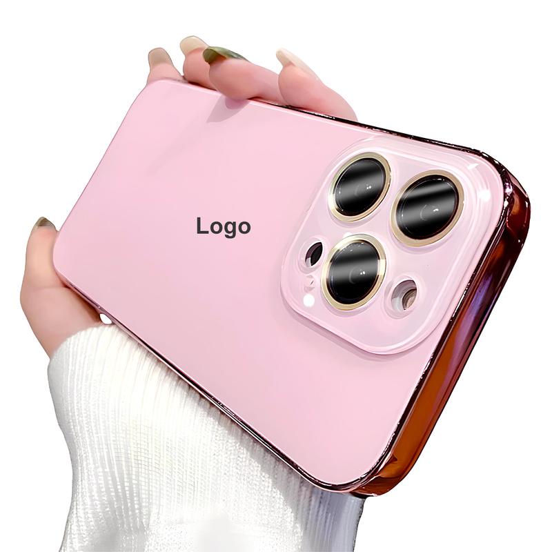 [Free!!Ship!] Luxury Glossy Electroplated Shockproof Case for iPhone 17 Pro Max 16 15 14 13 Camera Lens Protection Simple Soft Phone Bumper