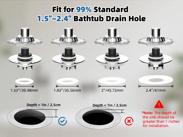 Hibbent Universal Bathroom Sink Drain Strainer Hair Catcher, 3 in 1 Pop-up Brass Metal Bathroom Sink Stopper Fit for Standard 1.1''~2.36'' Basin Hole, Transparent Edge