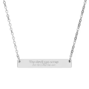 Braille Engraved Bar Necklace | "The devil can scrap but the Lord has won , Sterling Silver or Rose Gold