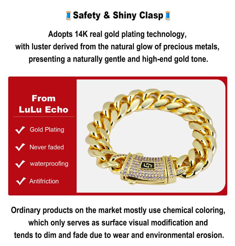LuLu Echo 14K Gold Plated Luxury Bracelet Waterproof Fade-Resistant Non-Allergenic 6mm 8mm 10mm 12mm 14mm Sizes for Casual Business Leisure