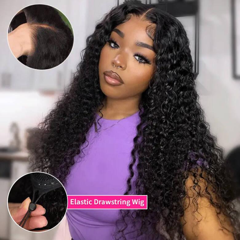 Bling Hair Drawstring Wig Glueless Water Wave 13x4 Lace Frontal Human Hair Wigs Pre-cut Deep Wave 13x6 Transparent Lace Frontal Human Hair Wig Pre-Everything Remy Human Hair Wigs For Beginners