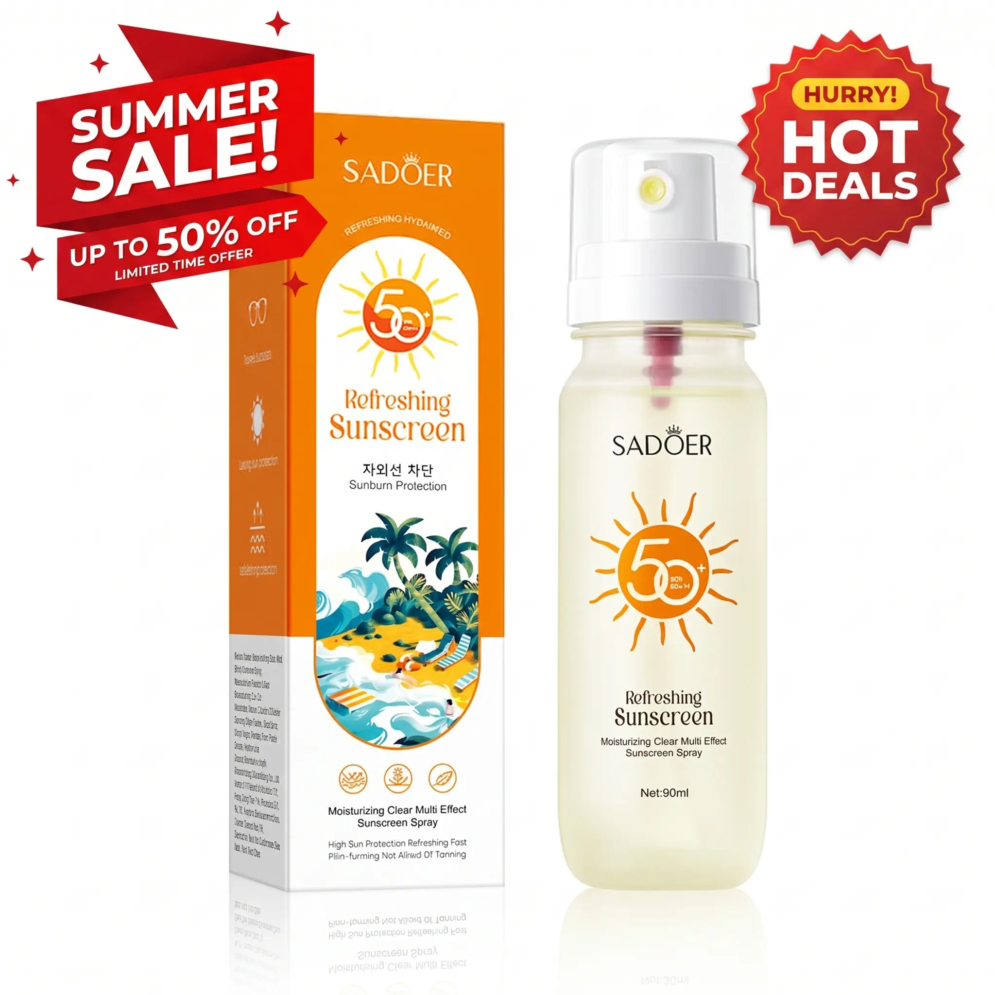 Sunscreen Spray, Broad Spectrum SPF 50, Lightweight Spray Sunscreen, Non-Greasy & Water Resistant, Oil-Free & Non-Comedogenic UVA/UVB, 3.04 oz,travel essentials