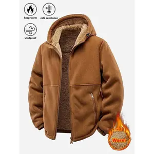 Men's Winter Sherpa Fleece Lined Warm Thick Windproof Hooded Jacket Coat, Microfiber Fabric, Full Zip Closure, Suitable for Outdoor ActivitiesGift
