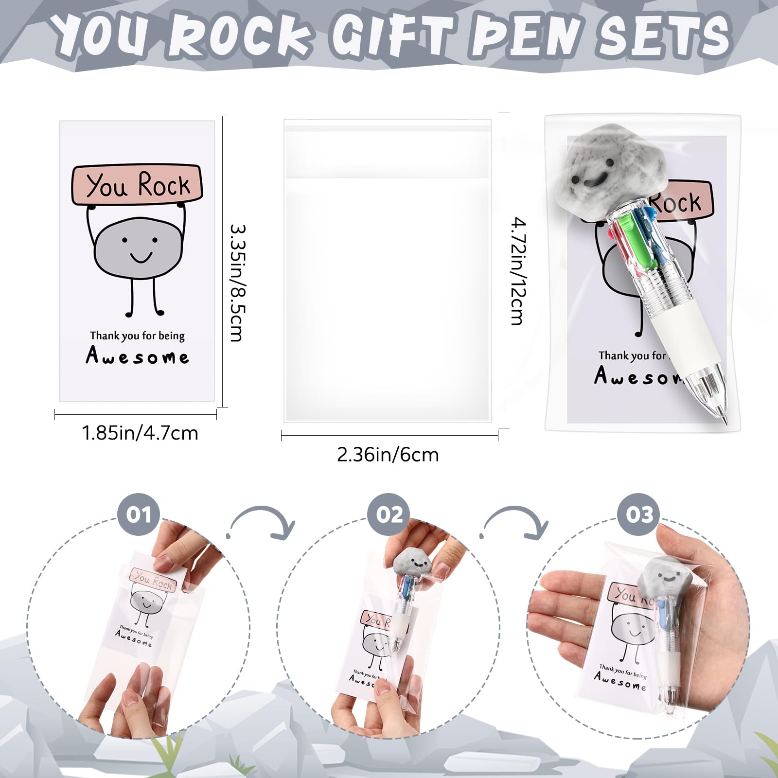 24/50 Sets You Rock Multicolor Pen 4-in-1 Colored Pen with Positive Cards Retractable Ballpoint Pen for Christmas Nurse Employee Appreciation Gifts Dumpster Fire Multicolor Pens for Teacher Coworkers School Classroom Office Supplies Creative Stationery