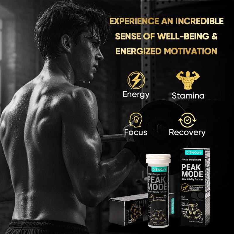 DrBioCare PEAK MODE – Men’s Vitality, Energy, Strength & Endurance Support | Portable & Fast-Dissolve Effervescent Tablets with Shilajit, Tongkat Ali, Maca & L-Arginine for Daily Focus & Wellness