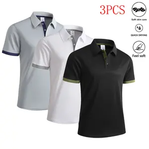 Men’s 3-Pack Colorblock Polo Shirts – Casual Sports Style, Breathable Quick-Dry Short Sleeve Tops for Summer, Fashionable and Versatile