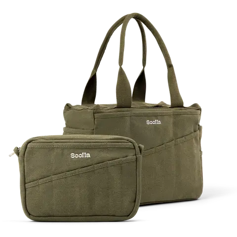 Soolla® Studio Bag + Pouch Set, Deep Forest Green – 50-Pocket Canvas Organizer for Pottery, Art & Journaling