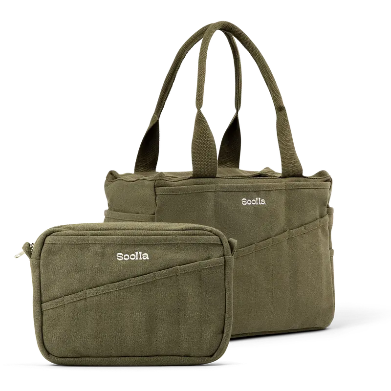 Soolla® Studio Bag + Pouch Set, Deep Forest Green – 50-Pocket Canvas Organizer for Pottery, Art & Journaling