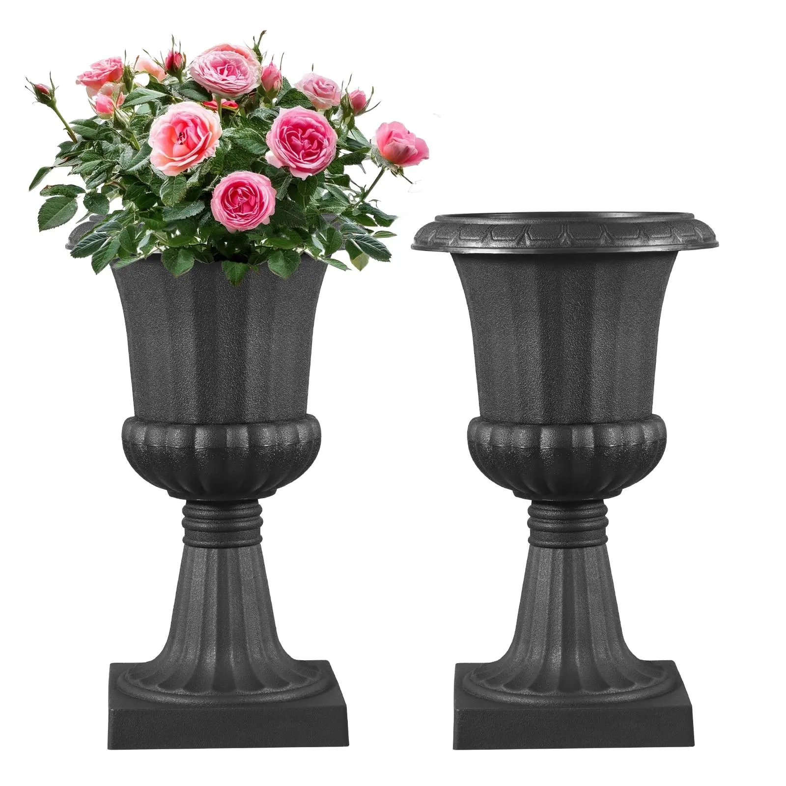 【SummerFinds】VEVOR Plastic Urn Planters, 9.8 x 16.5 Inch, 2 Pack Black Classic Flower Pots Front Porch Planters, Indoor & Outdoor Vase for Wedding, Party, Event, Home, Stage, Garden, Balcony, Patio Decoration