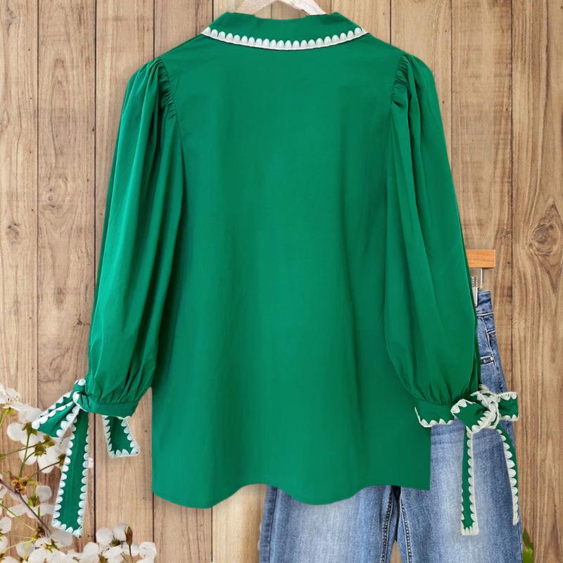 SageVell 100% Cotton Flattering Green Blouse for Women Soft Fit Southern Style with Scalloped Trim  Top for Spring  Outfits Easy Everyday Elegance