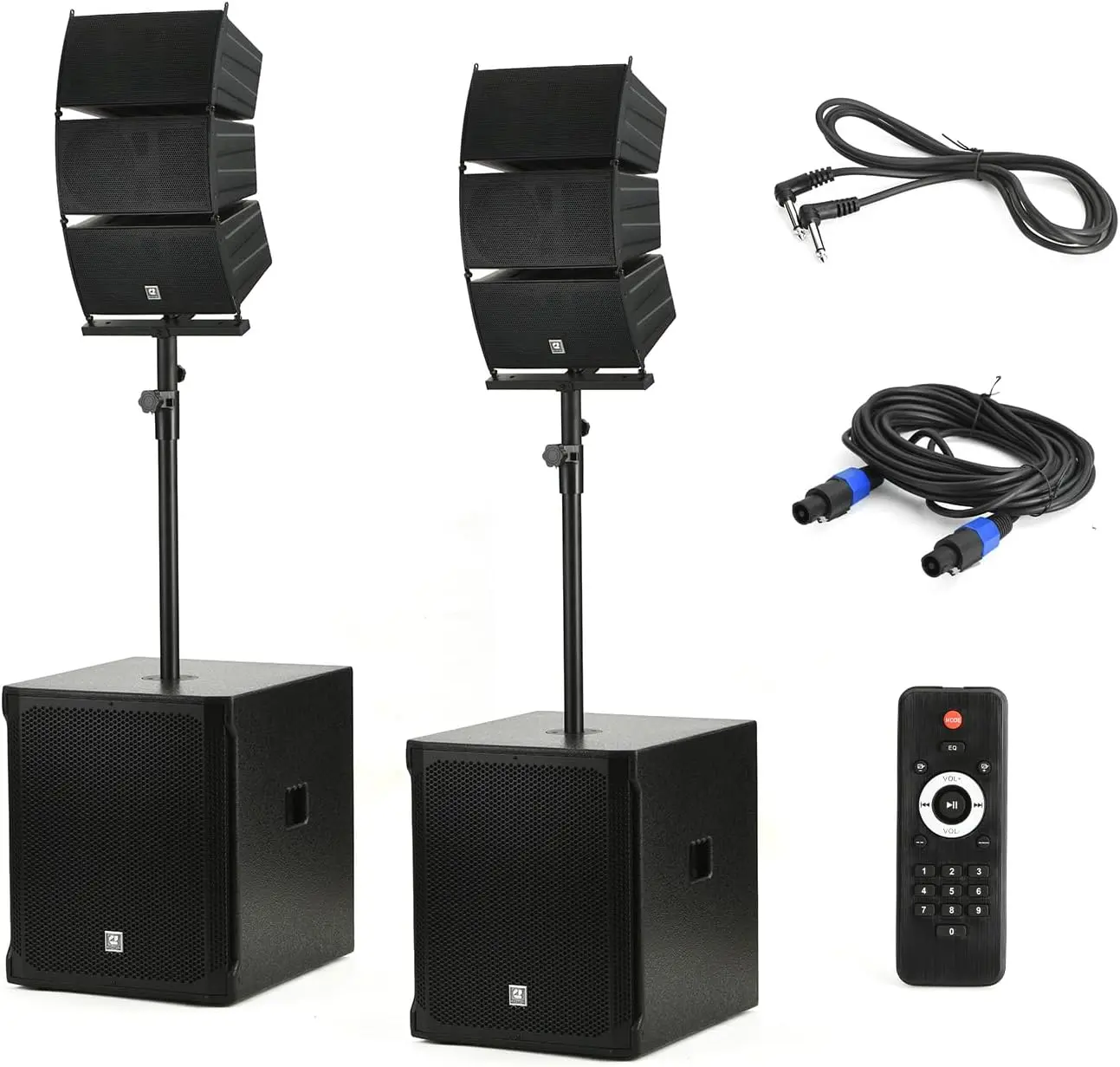 EXOTON LVP-18 Durable Wood Active Line Array Speaker System - 5000W Professional Bluetooth Mobile PA Speaker with Amplifier, Wireless Remote, Adjustable Settings, 2x18" Subwoofers, 6 Line Arrays for DJ, Karaoke