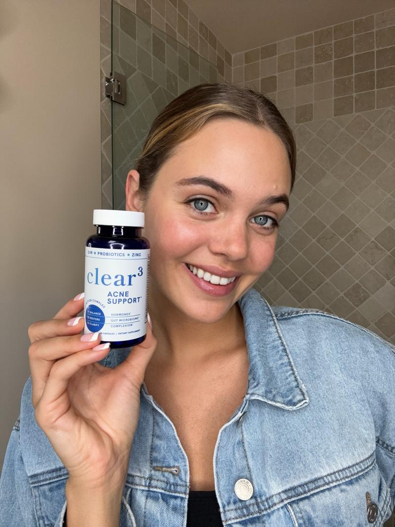 Clear-3 Skin Support by SM Nutrition - Dietary Supplement with Zinc DIM & Probiotics - 3-in-1 Balance & Support with Hyaluronic Acid & Skin Support Vitamins for Hormonal Gut Microbiome Health